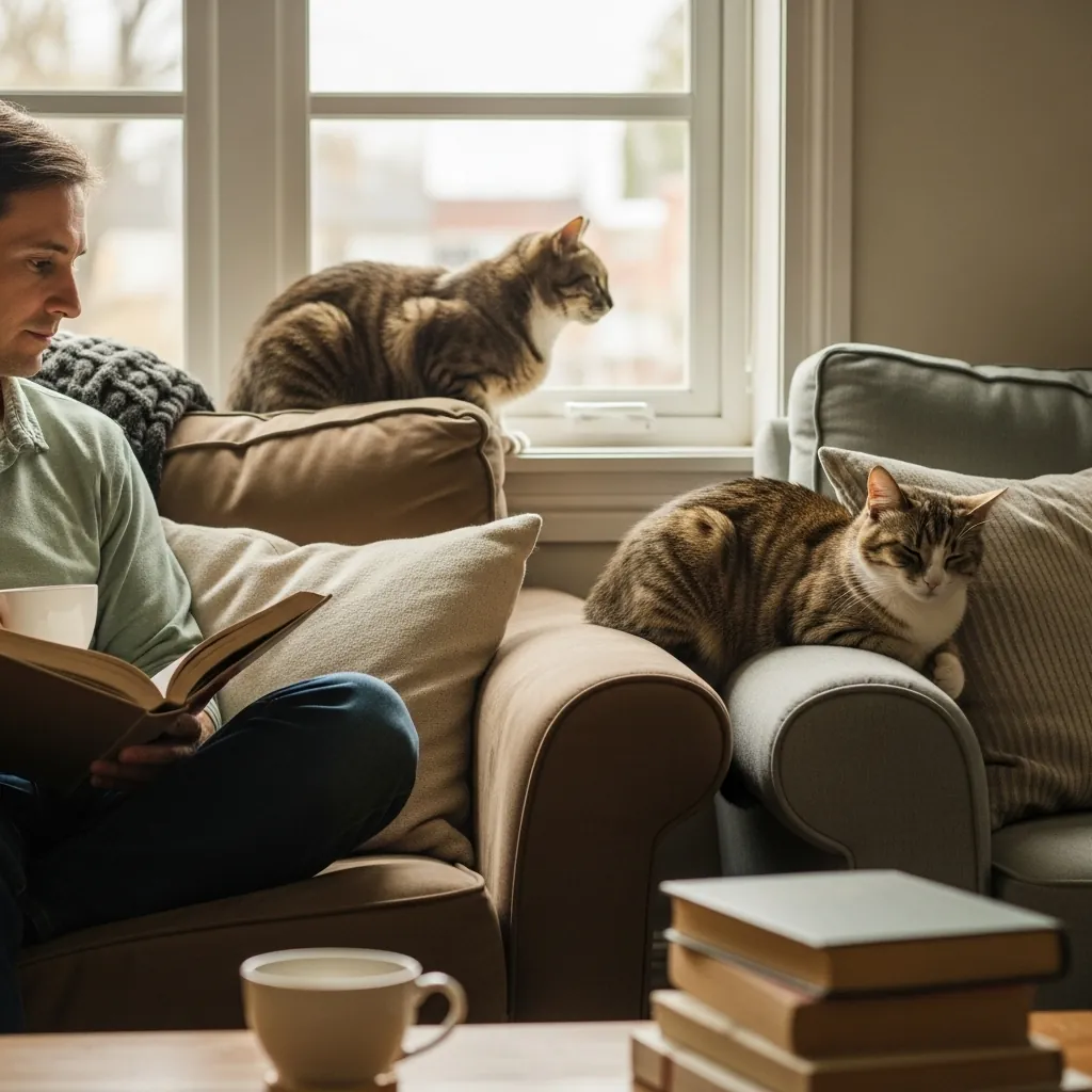 고양이와 인간이 독립성을 유지하면서도 깊은 정서적 유대와 상호 존중을 보여주는 평화로운 공존의 순간을 담은 사진